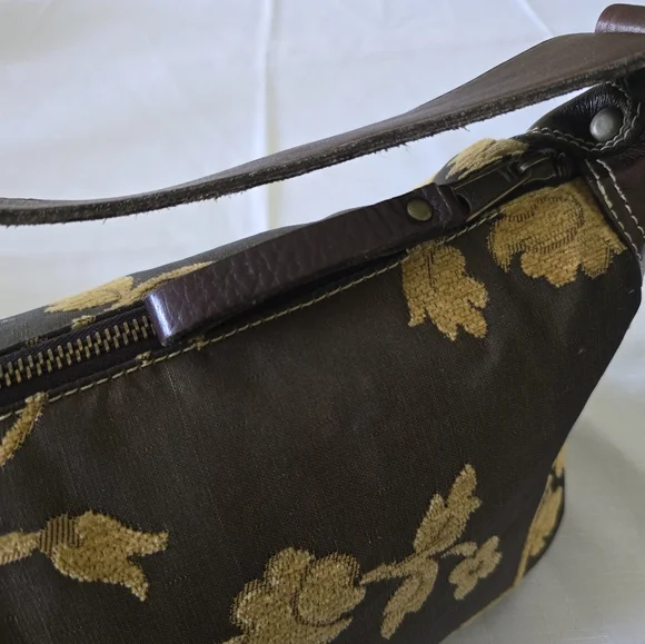 Latico Hobo Bag Embroidered Floral Brown Leather Trim Small Shoulder Purse - Picture 10 of 16
